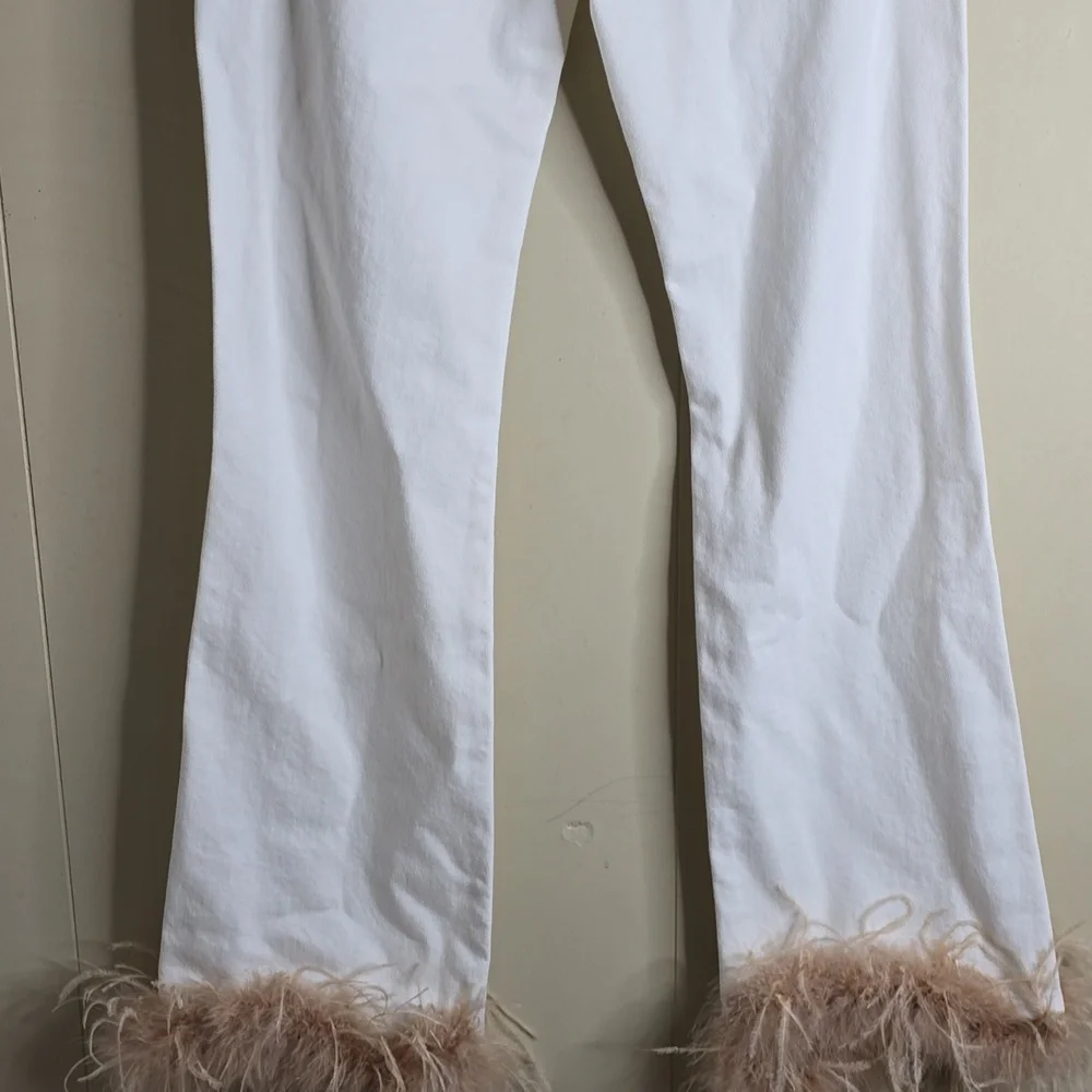 Gianni Bini X Nastia Liukin Anna Denim Straight Leg Feather Detail Jeans 25w - Picture 10 of 12